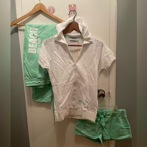 3 Piece Set. Hoodie With Short Shorts And Sweat Pants